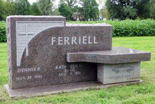 Ferriell Bronze Granite Bench Memorial with Muscle Car Carving