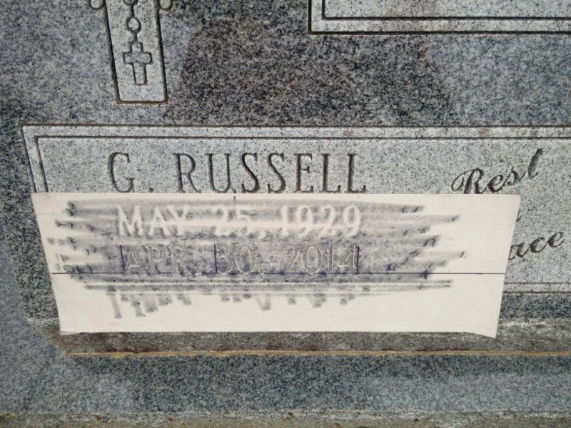 Cemetery and Onsite Lettering Engraving Example 3