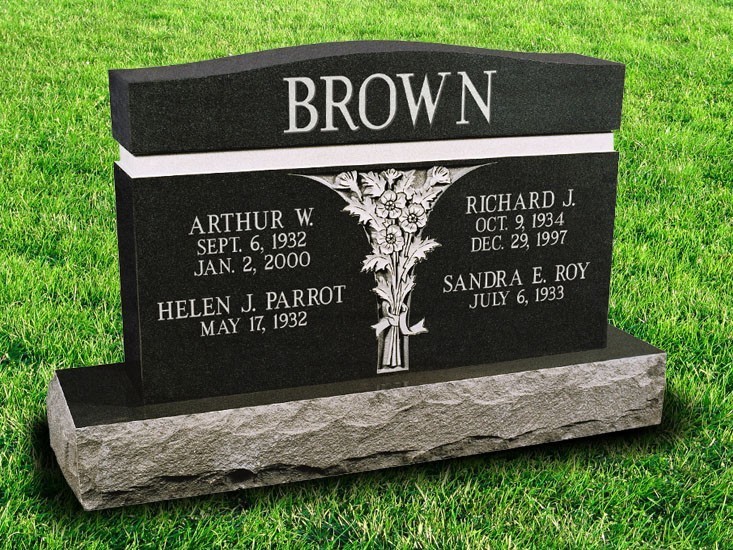Brown Headstone with Bouquet of Flowers
