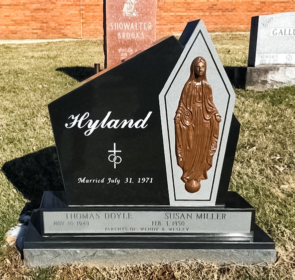 Hyland Companion-Monument Black Granite with The Virgin Mary Bronze Attachment