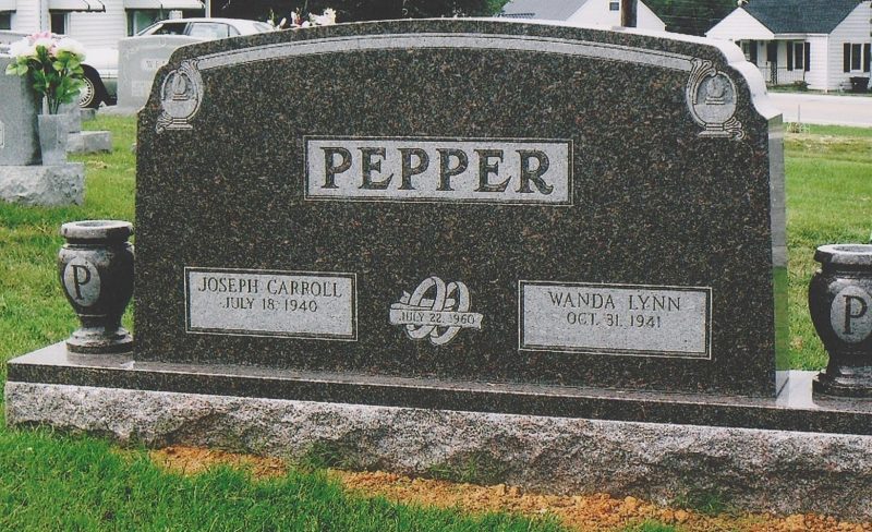 Pepper Brown Granite Memorial with Two Letter Initial Vases